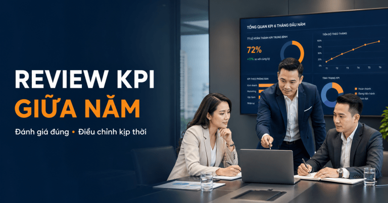 Review KPI giữa năm giúp doanh nghiệp đánh giá kết quả 6 tháng đầu năm, điều chỉnh mục tiêu và xây dựng kế hoạch cải thiện hiệu suất phù hợp.