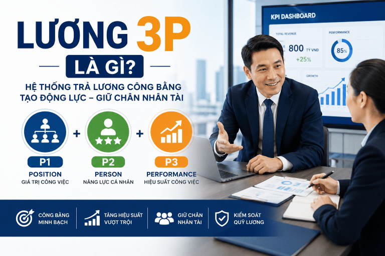 Tìm hiểu lương 3P là gì, cách xây dựng hệ thống lương 3P, quy chế lương 3P và lợi ích của phương pháp trả lương theo Position – Person – Performance đối với doanh nghiệp.